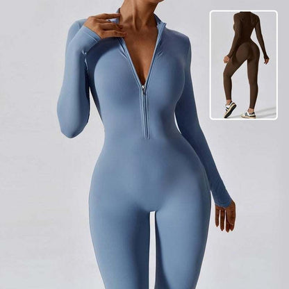 Wellfitaura Zipper Long Sleeve Jumpsuit