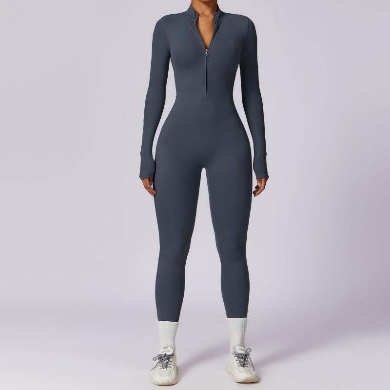 Wellfitaura Zipper Long Sleeve Jumpsuit