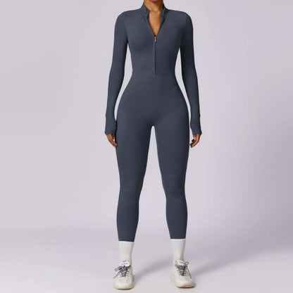 Wellfitaura Zipper Long Sleeve Jumpsuit